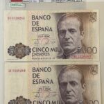 CRBS3451 PAREJA CORRELATIVA BILLETE ESPAÑA 5000 PESETAS 1979 SERIE EU EBC-
