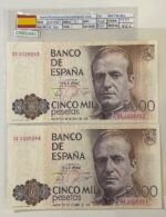 CRBS3451 PAREJA CORRELATIVA BILLETE ESPAÑA 5000 PESETAS 1979 SERIE EU EBC-