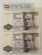 CRBS3452 PAREJA CORRELATIVA BILLETE ESPAÑA 5000 PESETAS 1979 SERIE I EBC