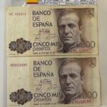CRBS3474 LOTE 2 BILLETES ESPAÑA 5000 PESETAS 1979 SERIE ESPECIAL 9E MBC-