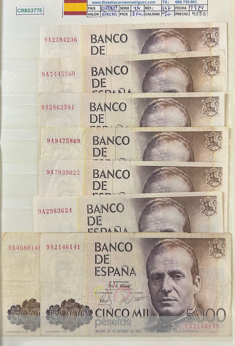 CRBS3775 CRBS3775 LOTE 17 BILLETES ESPAÑA 5000 PESETAS 1979 DIFERENTES SERIES MBC/EBC - Imagen 1