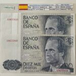CRBS3794 PAREJA CORRELATIVA BILLETE ESPAÑA 10000 PESETAS 1985 SERIE A MBC