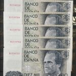 CRBS3801 LOTE 5 CORRELATIVOS BILLETES ESPAÑA 10000 PESETAS 1985 SERIE R S/C- / S/C