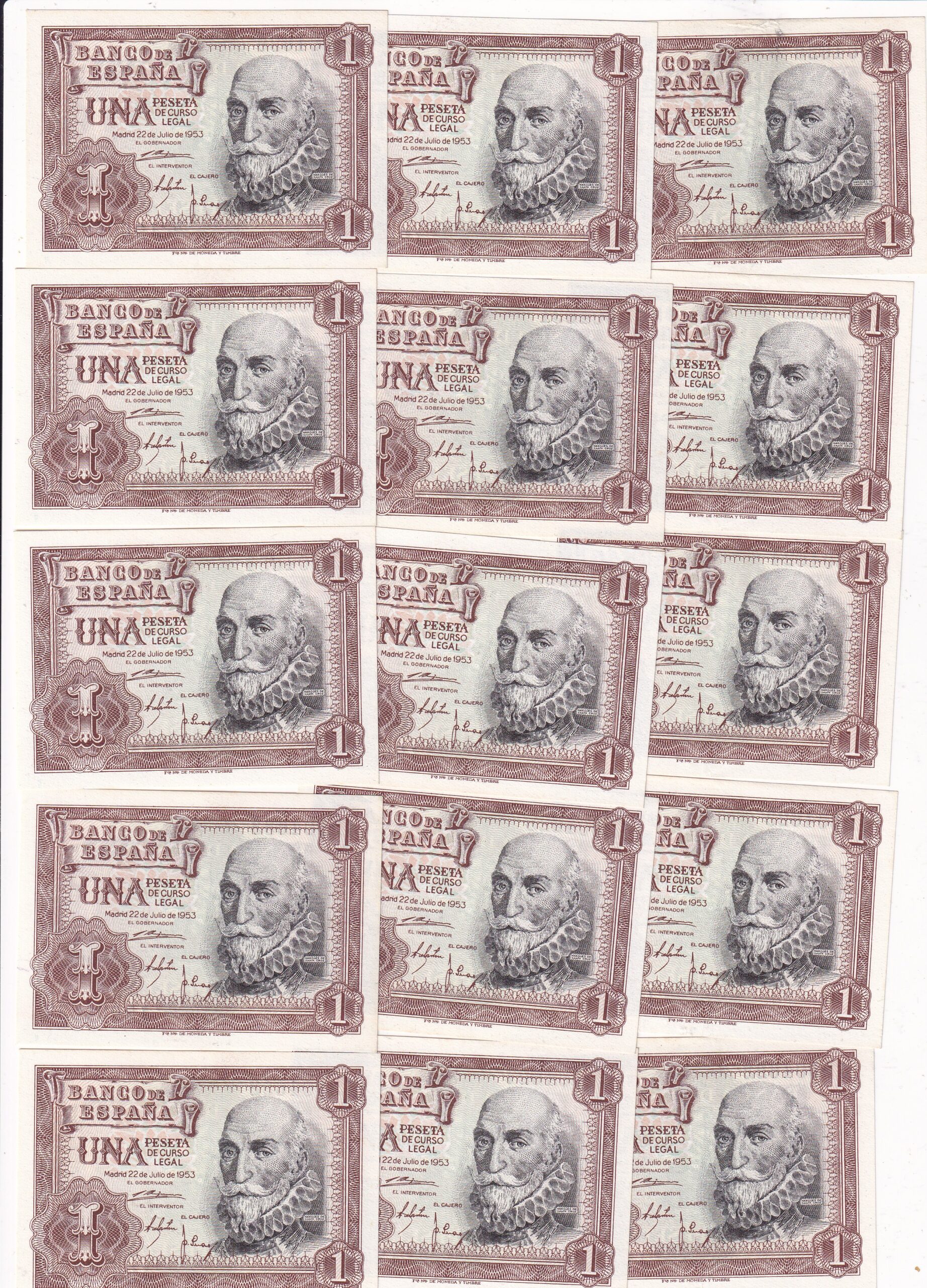 CRBS3810 CRBS3810 LOTE 15 BILLETES ESPAÑA CORRELATIVOS 1 PESETA 1953 SERIE J SIN CIRCULAR - Imagen 1