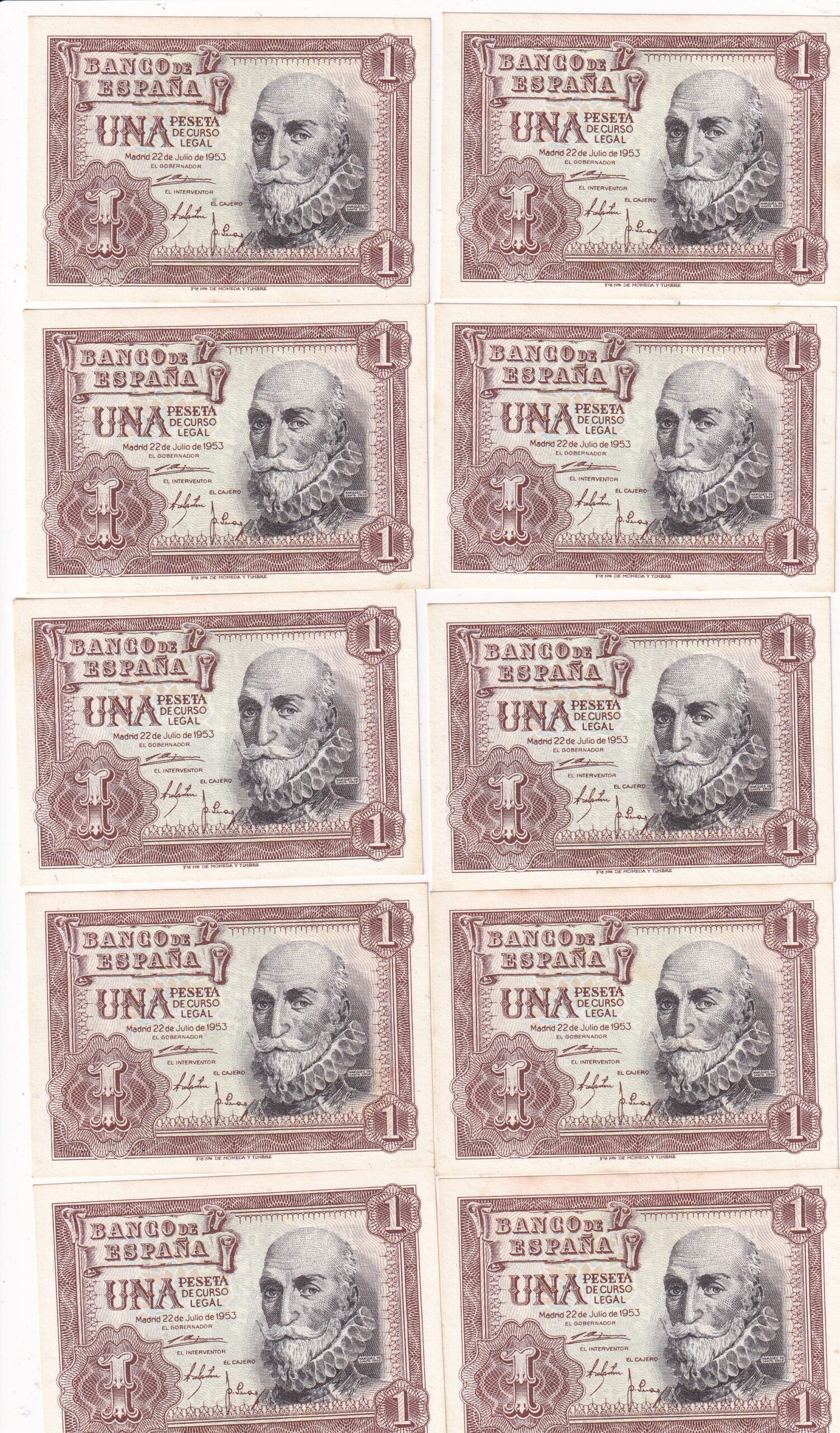 CRBS3811 CRBS3811 LOTE 10 BILLETES ESPAÑA CORRELATIVOS 1 PESETA 1953 SERIE Y SIN CIRCULAR - Imagen 1