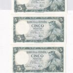 CRBS3820  LOTE 4 BILLETES ESPAÑA CORRELATIVOS 5 PESETAS 1954 SIN SERIE SIN CIRCULAR