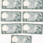 CRBS3824  LOTE 7 BILLETES ESPAÑA CORRELATIVOS 5 PESETAS 1954 SIN SERIE SIN CIRCULAR