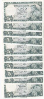 CRBS3825  LOTE 11 BILLETES ESPAÑA CORRELATIVOS 5 PESETAS 1954 SIN SERIE SIN CIRCULAR