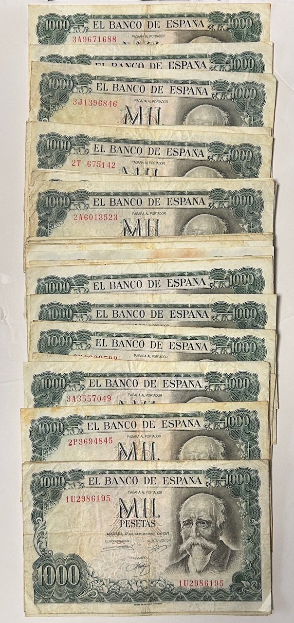 CRBS3842 CRBS3842 LOTE 50 BILLETES ESPAÑA 1000 PESETAS 1971 USADOS - Imagen 1