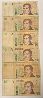CRBX3263  LOTE 10 BILLETES ARGENTINA 10 PESOS BC