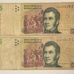 CRBX3269 BILLETE LOTE 2 BILLETES ARGENTINA 5 PESOS USADOS