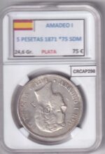 CRCAP298 MONEDA ESPAÑA AMADEO I 5 PESETAS 1871*75 SDN PLATA