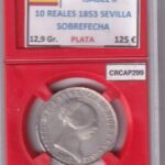 CRCAP299 MONEDA ESPAÑA ISABEL II 10 REALES 1853 SEVILLA SOBREFECHA PLATA