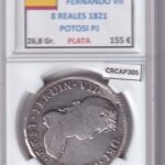 CRCAP305 MONEDA ESPAÑA FERNANDO VII 8 REALES 1821 POTOSI PJ PLATA