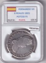 CRCAP305 MONEDA ESPAÑA FERNANDO VII 8 REALES 1821 POTOSI PJ PLATA