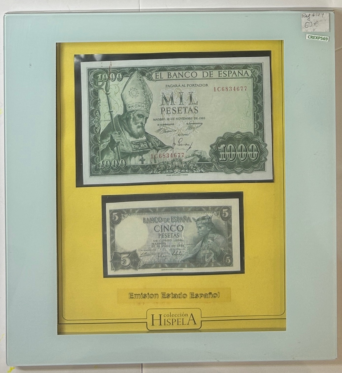 CREXP570 CREXP569 CUADRO CON BILLETES ESPAÑA 1000 PESETAS Y 5 PESETAS - Imagen 1