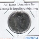 CRF0764 MONEDA ROMANA AS ROMA ANTONINO PIO CORONA DE LAUREL 145-161