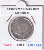 CRF1114 MONEDA ESPAÑA CARLOS IV 2 REALES 1809 MADRID AI PLATA