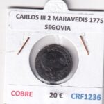 CRF1236 MONEDA ESPAÑA CARLOS III 2 MARAVEDIS 1775 SEGOVIA COBRE