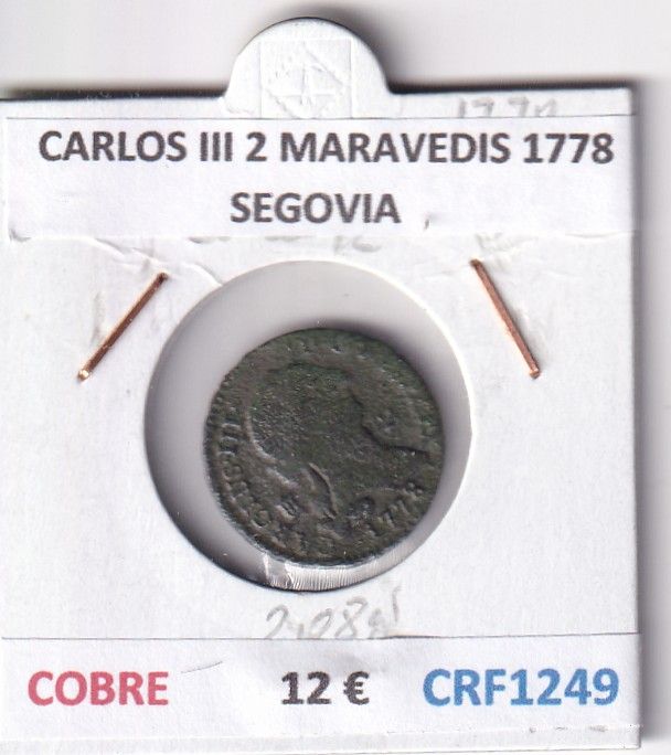 CRF1249 CRF1249 MONEDA ESPAÑA CARLOS III 2 MARAVEDIS 1778 SEGOVIA COBRE - Imagen 1