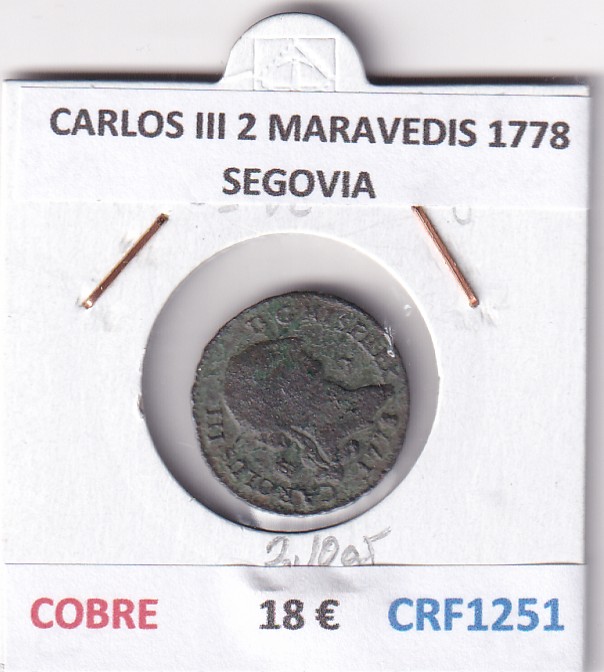 CRF1251 CRF1251 MONEDA ESPAÑA CARLOS III 2 MARAVEDIS 1778 SEGOVIA COBRE - Imagen 1
