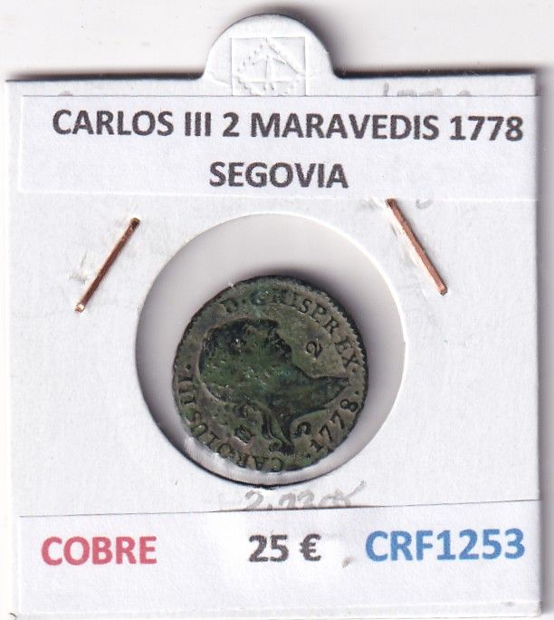 CRF1253 CRF1253 MONEDA ESPAÑA CARLOS III 2 MARAVEDIS 1778 SEGOVIA COBRE - Imagen 1