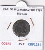 CRF1254 MONEDA ESPAÑA CARLOS III 2 MARAVEDIS 1787 SEVILLA COBRE