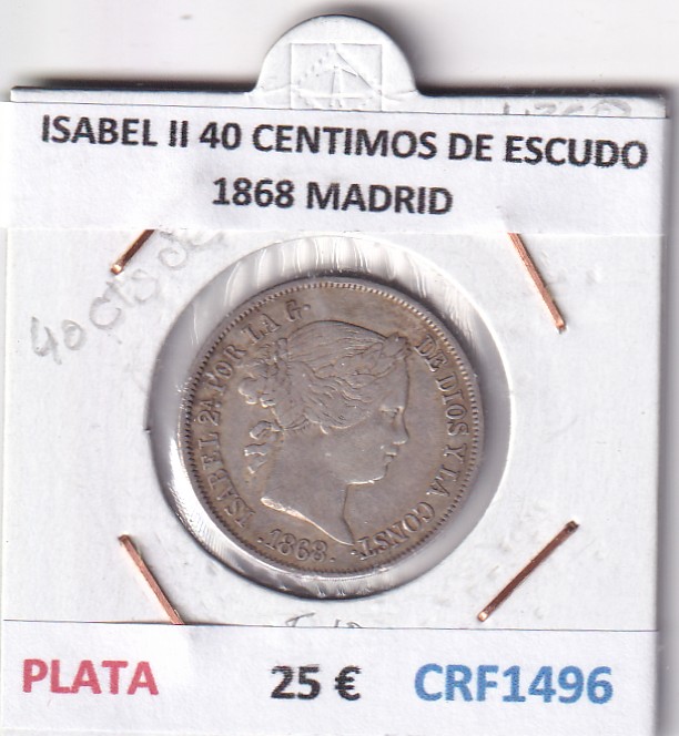 CRF1496 CRF1496 MONEDA ESPAÑA ISABEL II 40 CENTIMOS DE ESCUDO 1868 MADRID PLATA - Imagen 1