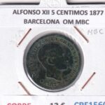CRF1560 MONEDA ESPAÑA ALFONSO XII 5 CENTIMOS 1877 BARCELONA COBRE OM MBC