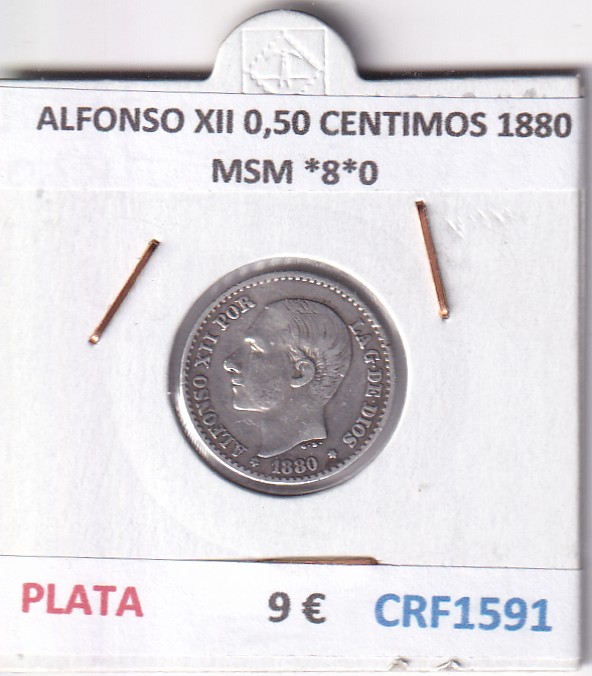 CRF1591 CRF1591 MONEDA ESPAÑA ALFONSO XII 0,50 CENTIMOS 1880 MSM *8*0 PLATA - Imagen 1