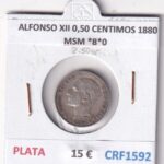 CRF1592 MONEDA ESPAÑA ALFONSO XII 0,50 CENTIMOS 1880 MSM *8*0 PLATA