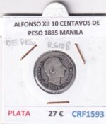CRF1593 MONEDA ESPAÑA ALFONSO XII 10 CENTAVOS DE PESO 1885 MANILA PLATA