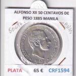 CRF1594 MONEDA ESPAÑA ALFONSO XII 50 CENTAVOS DE PESO 1885 MANILA PLATA