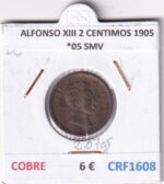 CRF1608 MONEDA ESPAÑA ALFONSO XIII 2 CENTIMOS 1905 *05 SMV COBRE