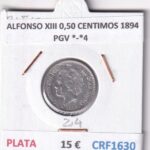 CRF1630 MONEDA ESPAÑA ALFONSO XIII 0,50 CENTIMOS 1894 PGV *-*4 PLATA