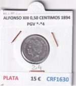 CRF1630 MONEDA ESPAÑA ALFONSO XIII 0,50 CENTIMOS 1894 PGV *-*4 PLATA