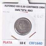 CRF1640 MONEDA ESPAÑA ALFONSO XIII 0,50 CENTIMOS 1904 SMV *0*4 PLATA RESTOS BRILLO ORIGINAL