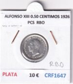 CRF1647 MONEDA ESPAÑA ALFONSO XIII 0,50 CENTIMOS 1926 PCS PLATA RESTOS BRILLO ORIGINAL