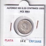 CRF1648 MONEDA ESPAÑA ALFONSO XIII 0,50 CENTIMOS 1926 PCS PLATA RESTOS BRILLO ORIGINAL