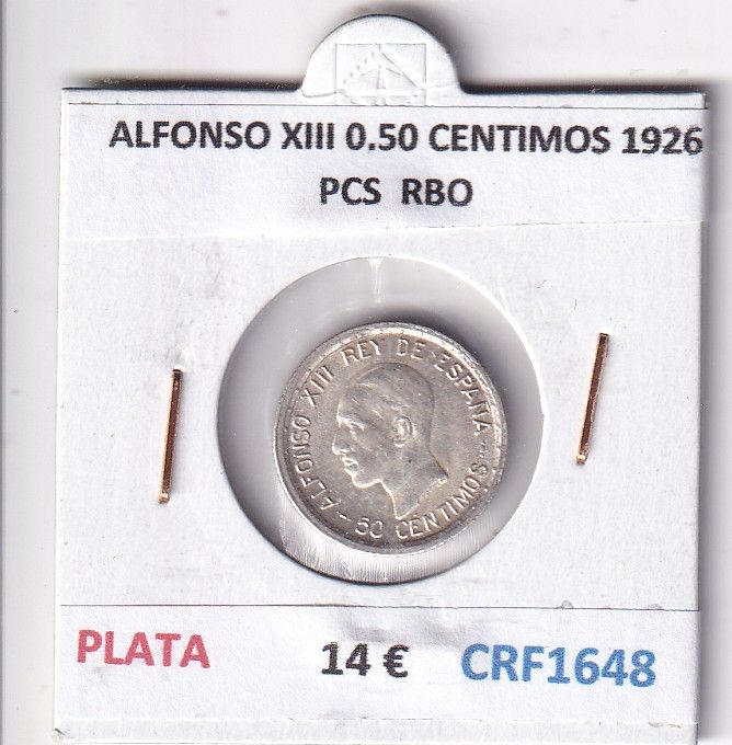 CRF1648 CRF1648 MONEDA ESPAÑA ALFONSO XIII 0,50 CENTIMOS 1926 PCS PLATA RESTOS BRILLO ORIGINAL - Imagen 1