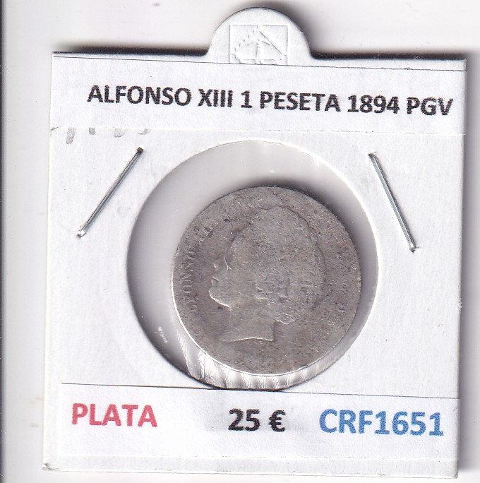 CRF1651 CRF1651 MONEDA ESPAÑA ALFONSO XIII 1 PESETA 1894 PGV PLATA - Imagen 1