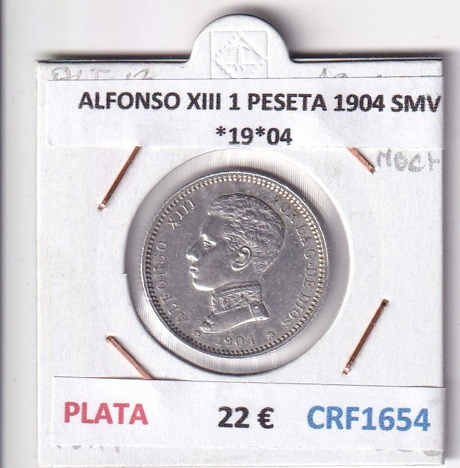 CRF1654 CRF1654 MONEDA ESPAÑA ALFONSO XIII 1 PESETA 1904 SMV *19*04 PLATA - Imagen 1