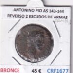 CRF1677 MONEDA ROMANA  ANTONINO PIO AS 143-144 BRONCE REVERSO 2 ESCUDOS DE ARMAS