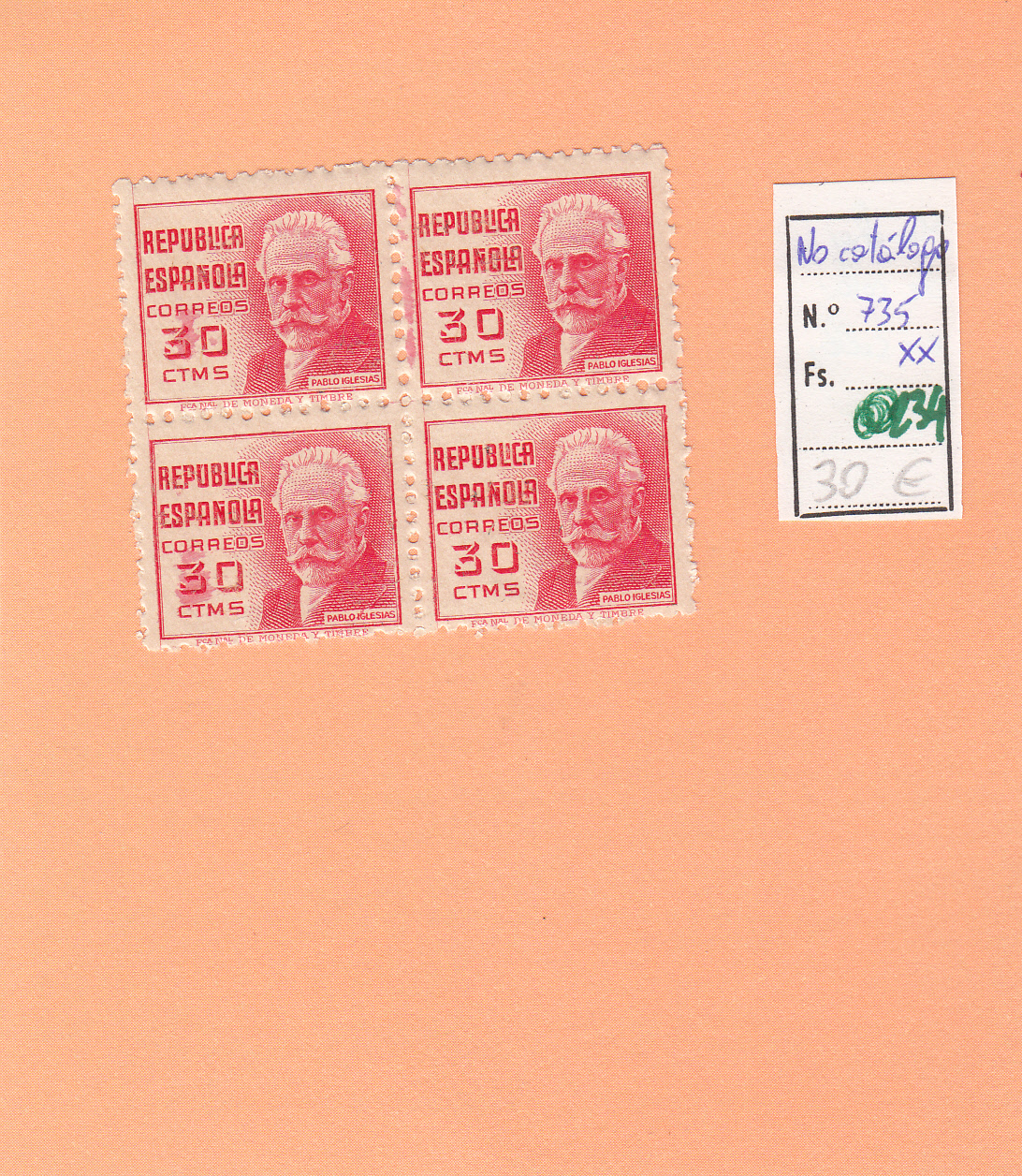 CRSE0234 CRSE0234 SELLO ESPAÑA Nº CAT Nº 735 BLOQUE NO CATALOGADO - Imagen 1