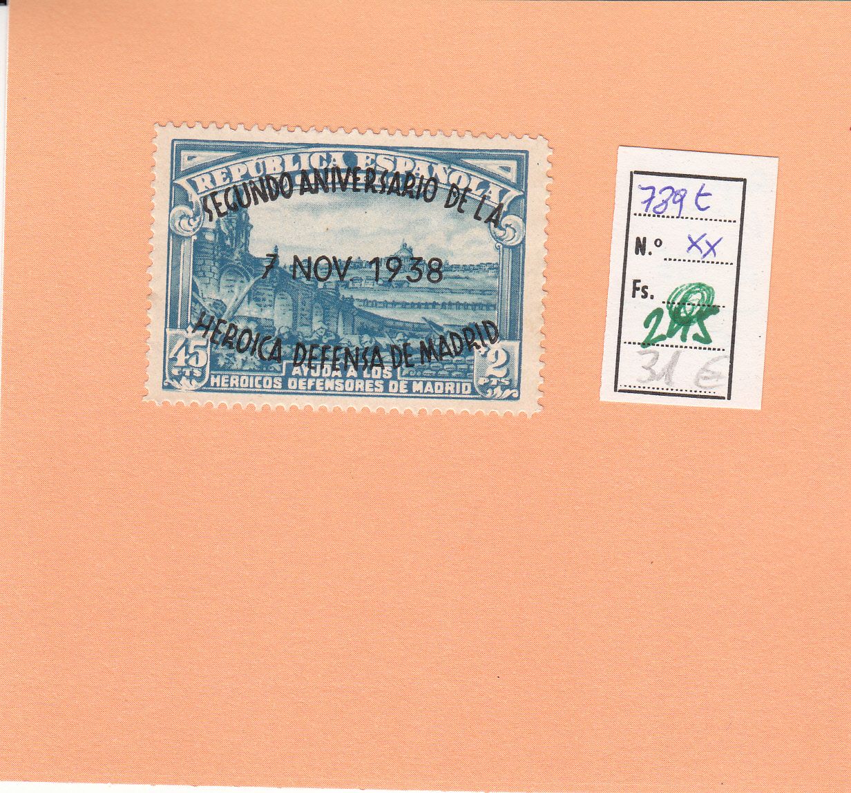 CRSE0245 CRSE0245 SELLO ESPAÑA Nº CAT Nº 789T XX CON RAYA EN LA D - Imagen 1