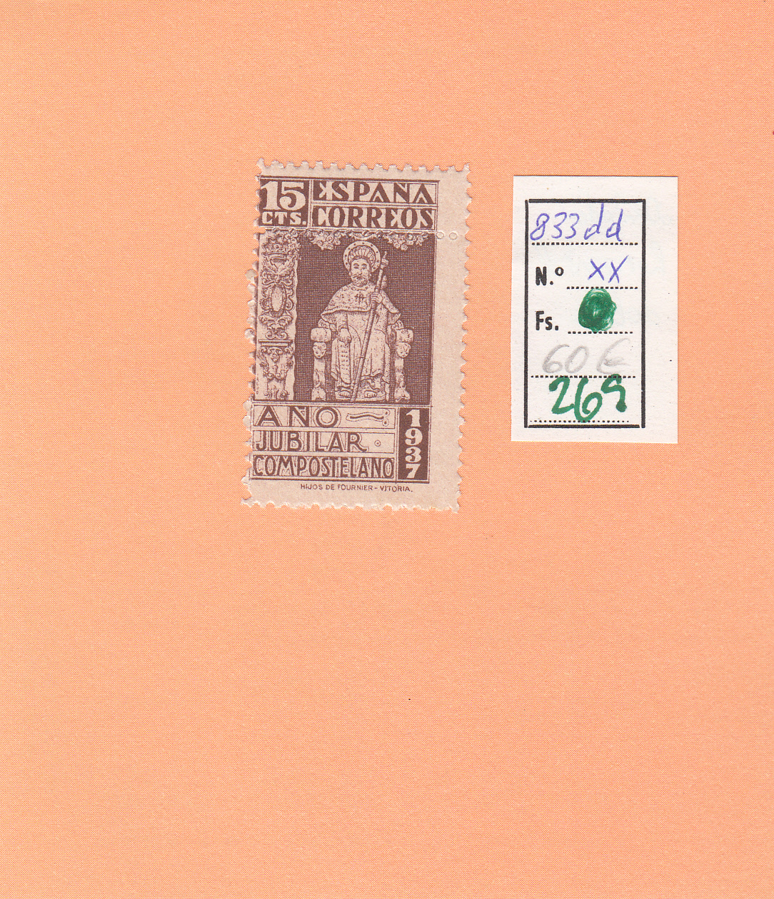 CRSE0269 CRSE0269 SELLO ESPAÑA Nº CAT Nº 833DD XX DENTADO HORIZONTAL DOBLE - Imagen 1