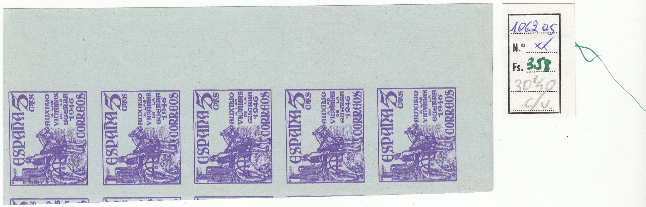 CRSE0358 CRSE0358 SELLO ESPAÑA Nº CAT Nº 1062AS XX VARIEDAD DE COLOR SIN DENTAR - Imagen 1