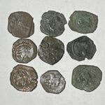 L129  LOTE DE 9 MONEDAS DE 4 MARAVEDIS A IDENTIFICAR