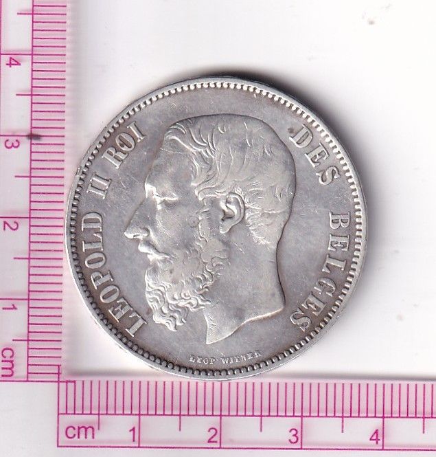 CR3657 CR3657 MONEDA BELGICA 5 FRANCOS 1868 LEOPOLDO II PLATA - Imagen 1