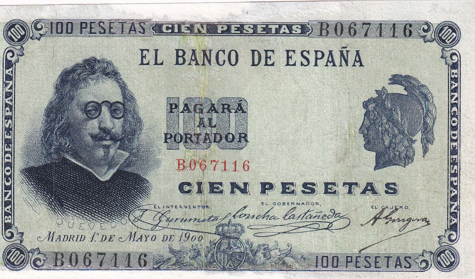 CRBS3152 CRBS3152 BILLETE ESPAÑA 100 PESETAS 1900 SERIE B RESTAURADO - Imagen 1